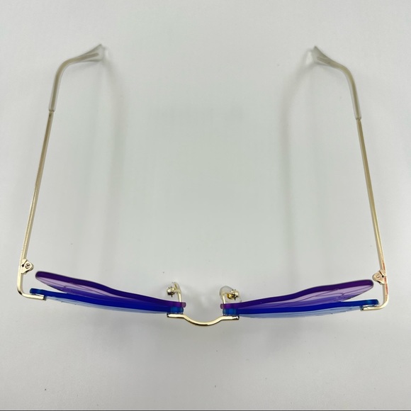 Blue Purple Butterfly Etched Wings Rimless Y2K Pastel Lenses Colored Glasses - Picture 6 of 15